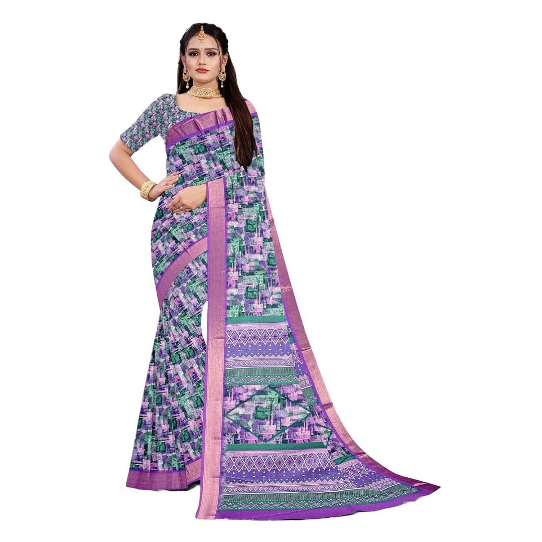 Authenzaa Women Saree ASWS091 Purple 