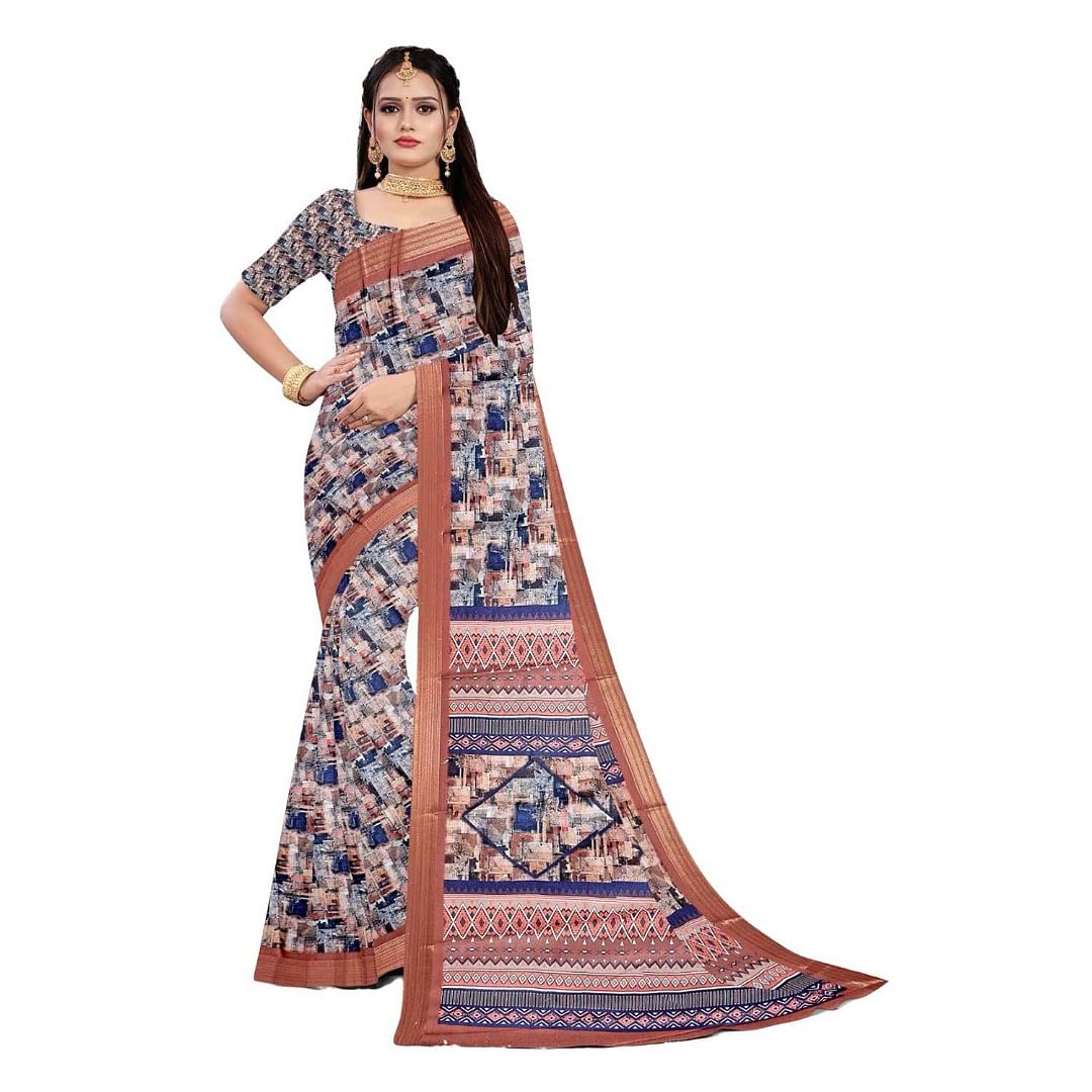 Authenzaa Women Saree ASWS091 Peach 