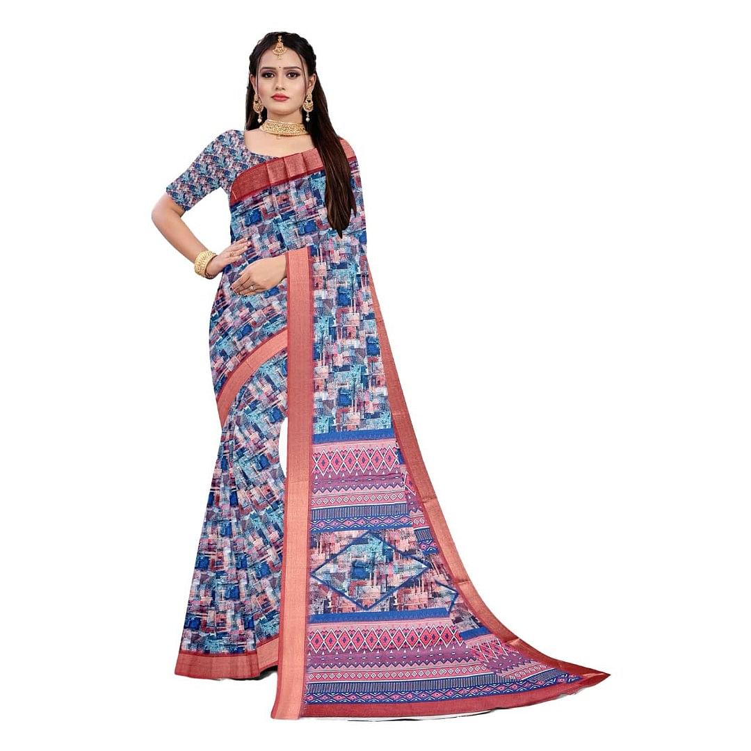 Authenzaa Women Saree ASWS091 Carrot 