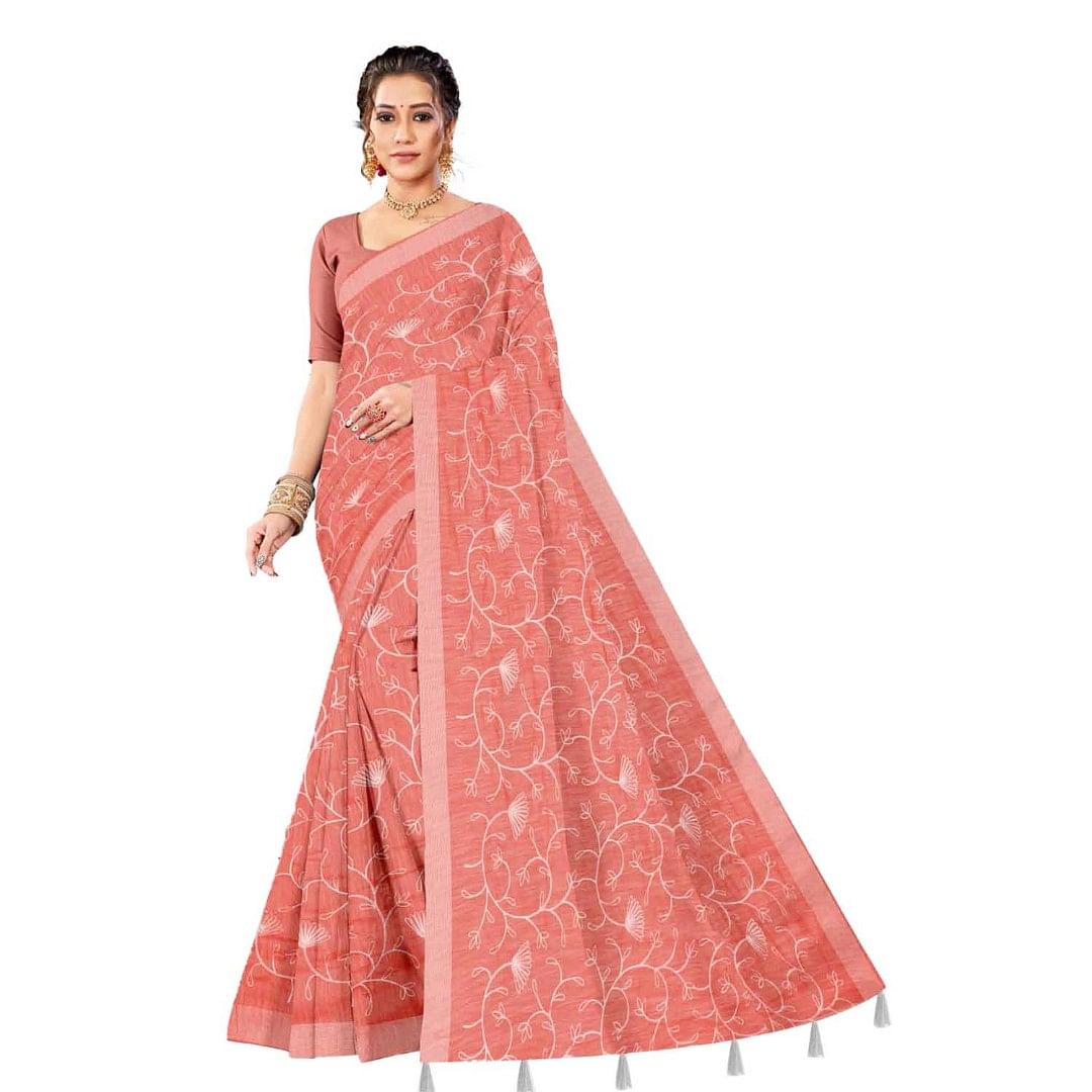 Authenzaa Women Saree ASWS075 Carrot 