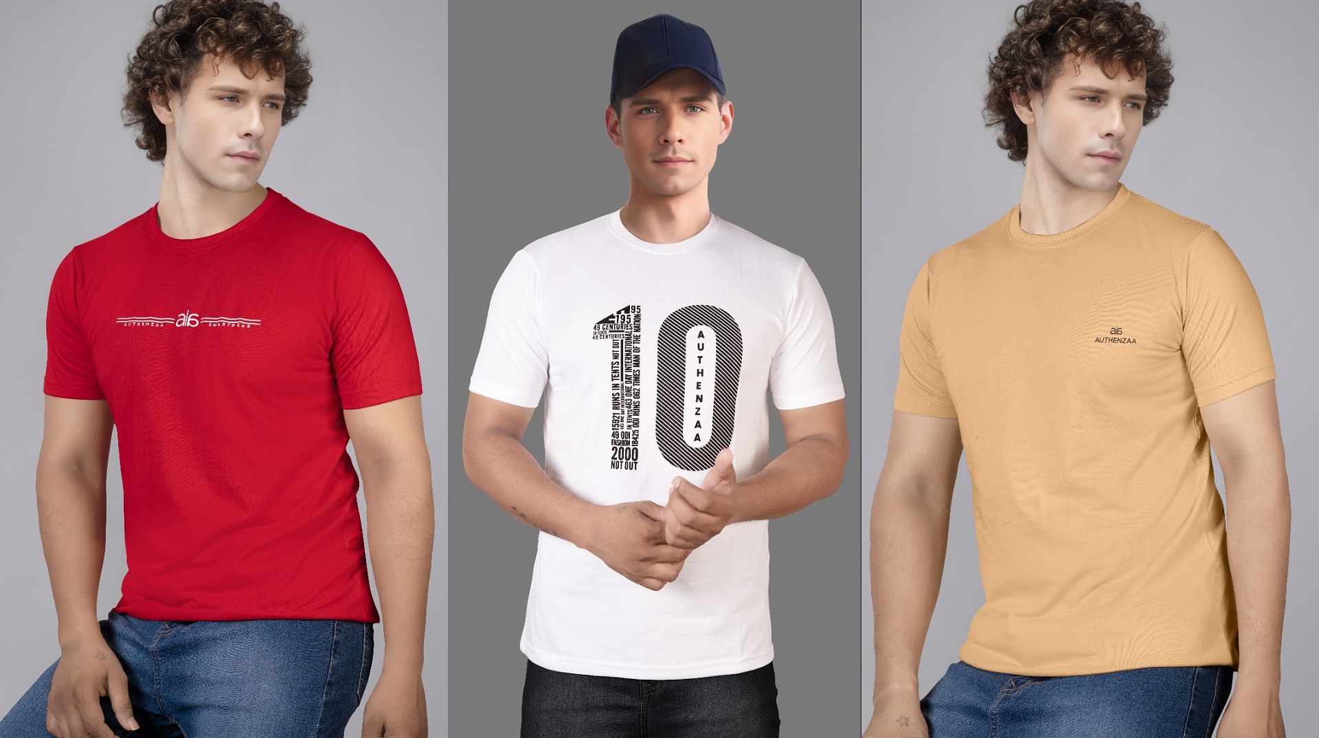Authenzaa Men 3pcs Set Round Neck T-Shirt MHPRNT001 Multi 