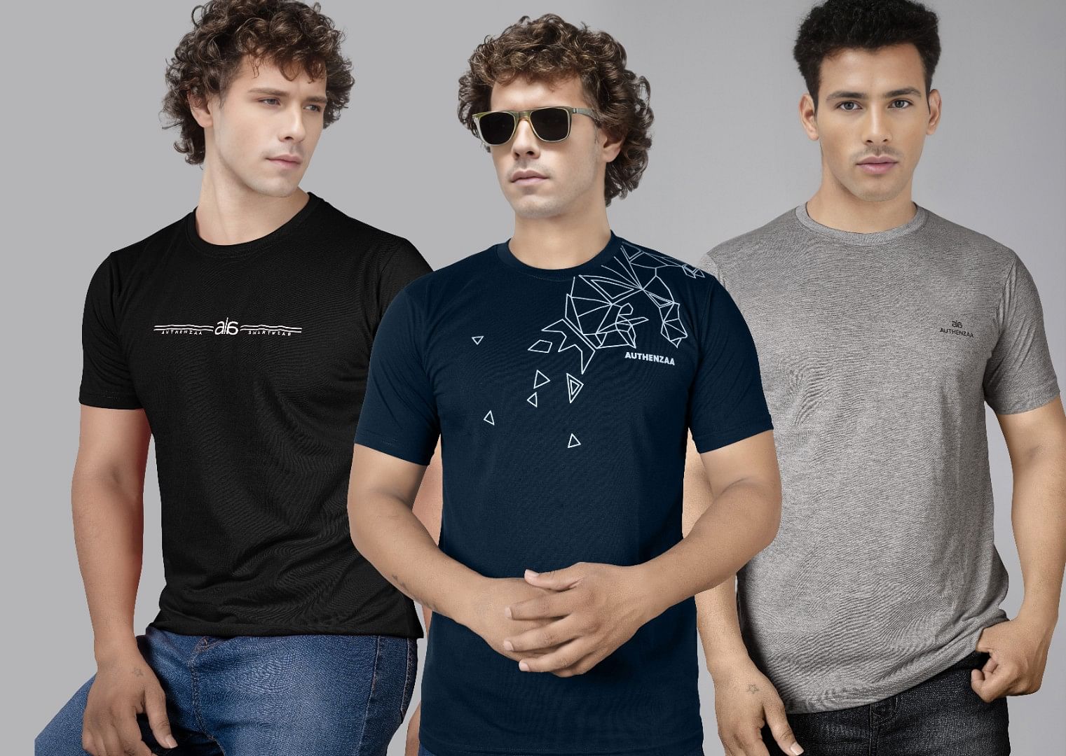 Authenzaa Men 3pcs Set Round Neck T-Shirt MHPRNT003 Multi 