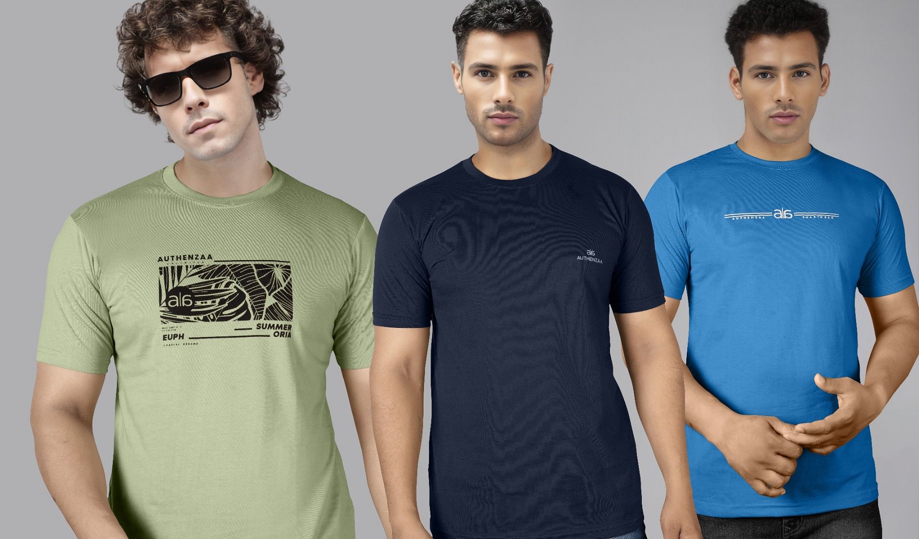 Authenzaa Men 3pcs Set Round Neck T-Shirt MHPRNT004 Multi 