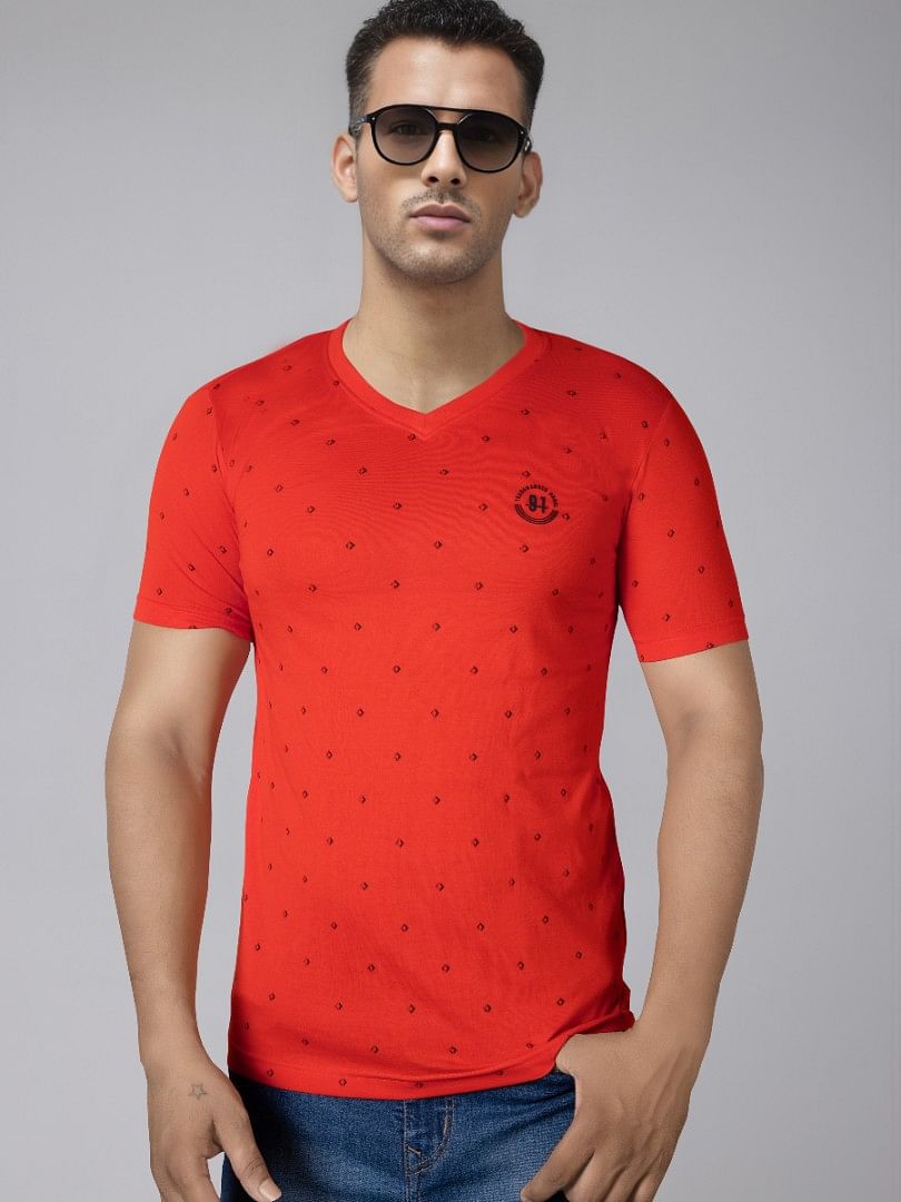 Authenzaa V Neck T-Shirt GKVNT007 Orange 
