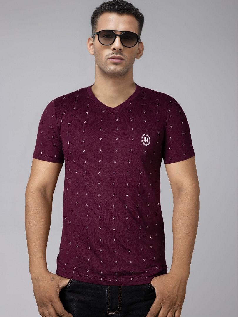 Authenzaa V Neck T-Shirt GKVNT004 Wine 