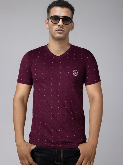Authenzaa V Neck T-Shirt GKVNT004 Wine 