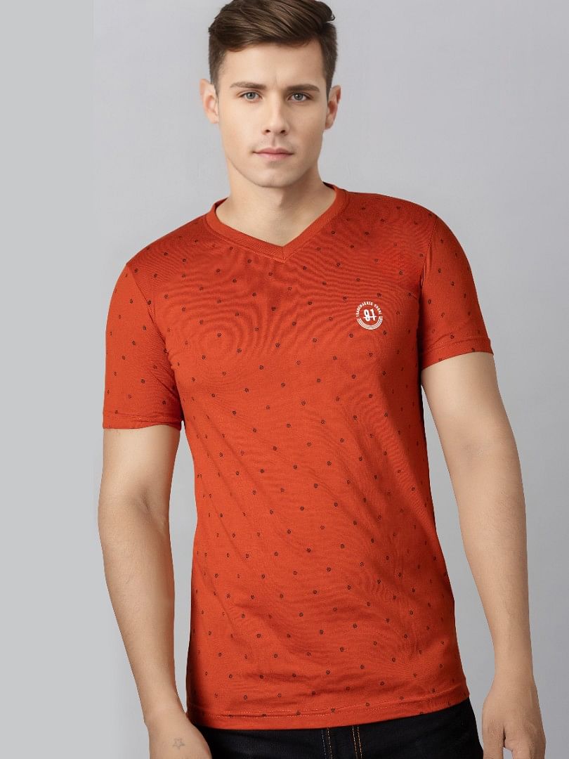 Authenzaa V Neck T-Shirt GKVNT010 Rust 