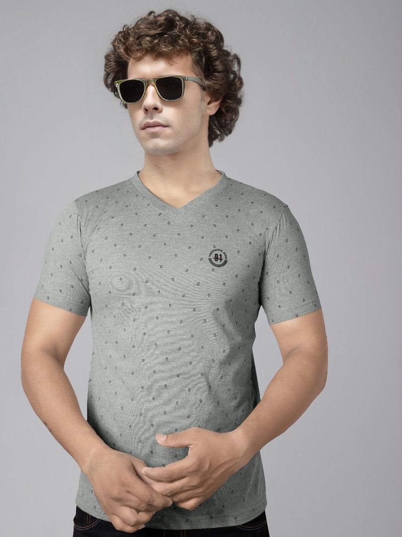 Authenzaa V Neck T-Shirt GKVNT009 Grey 