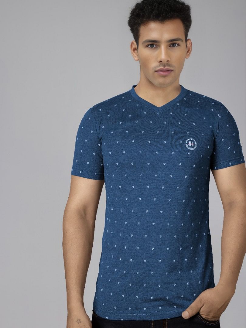 Authenzaa V Neck T-Shirt GKVNT008 Denim 