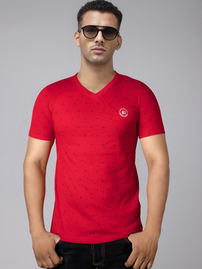 Authenzaa V Neck T-Shirt GKVNT011 Red 