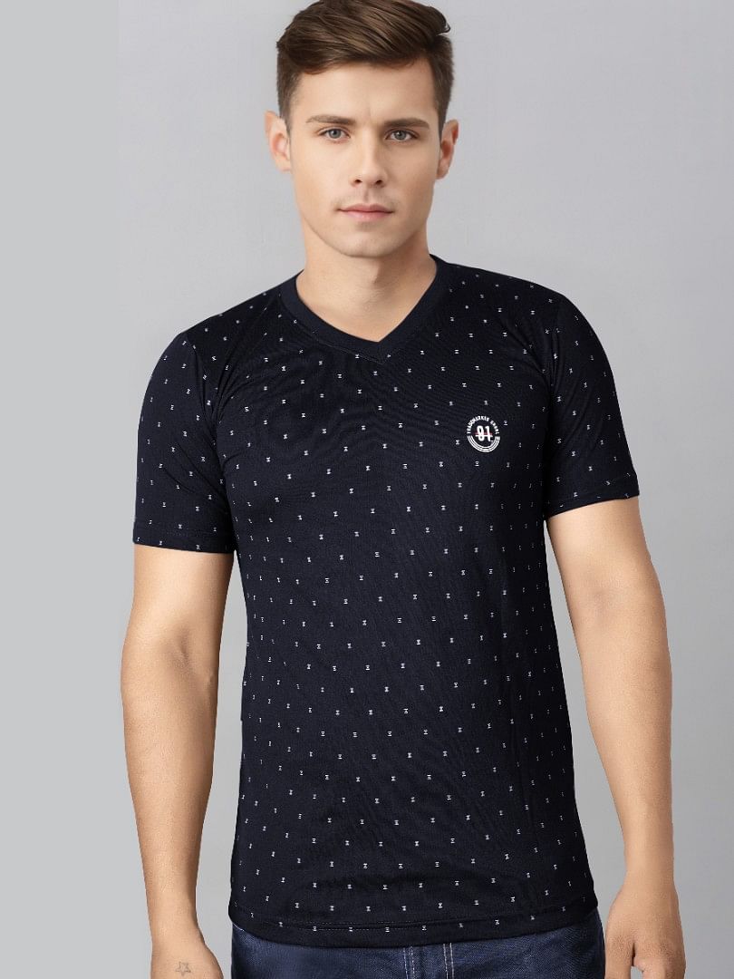 Authenzaa V Neck T-Shirt GKVNT003 Navy 