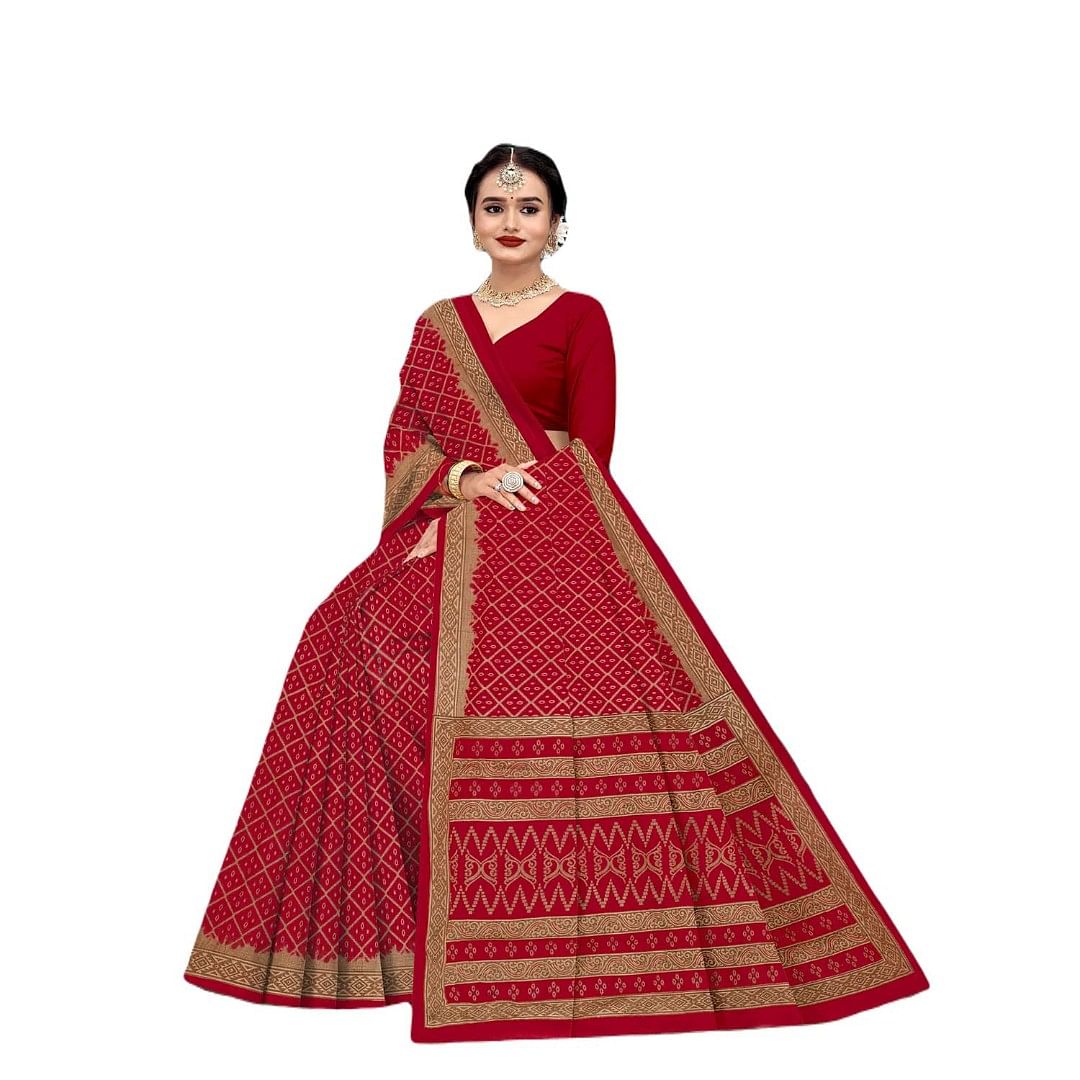 Authenzaa Women Cotton Saree JMDCS066 Maroon 