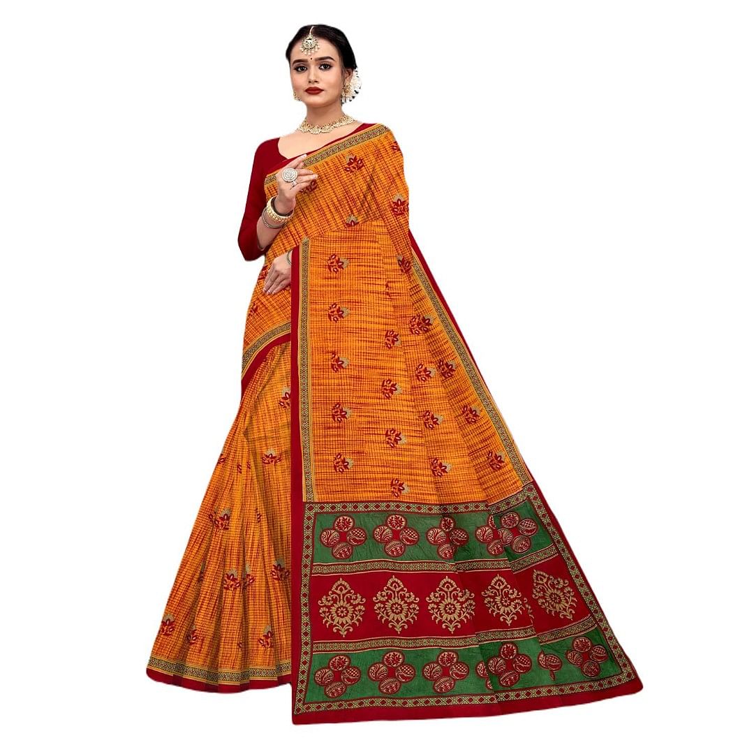 Authenzaa Women Cotton Saree JMDCS066 Fire 