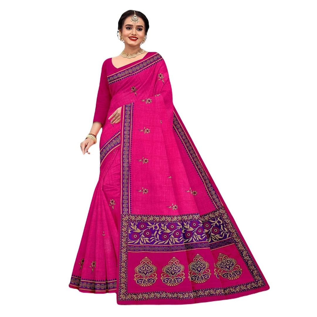 Authenzaa Women Cotton Saree JMDCS066 Fuschia 