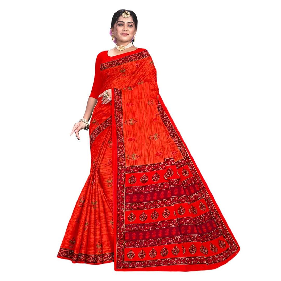 Authenzaa Women Cotton Saree JMDCS066 Spanish 