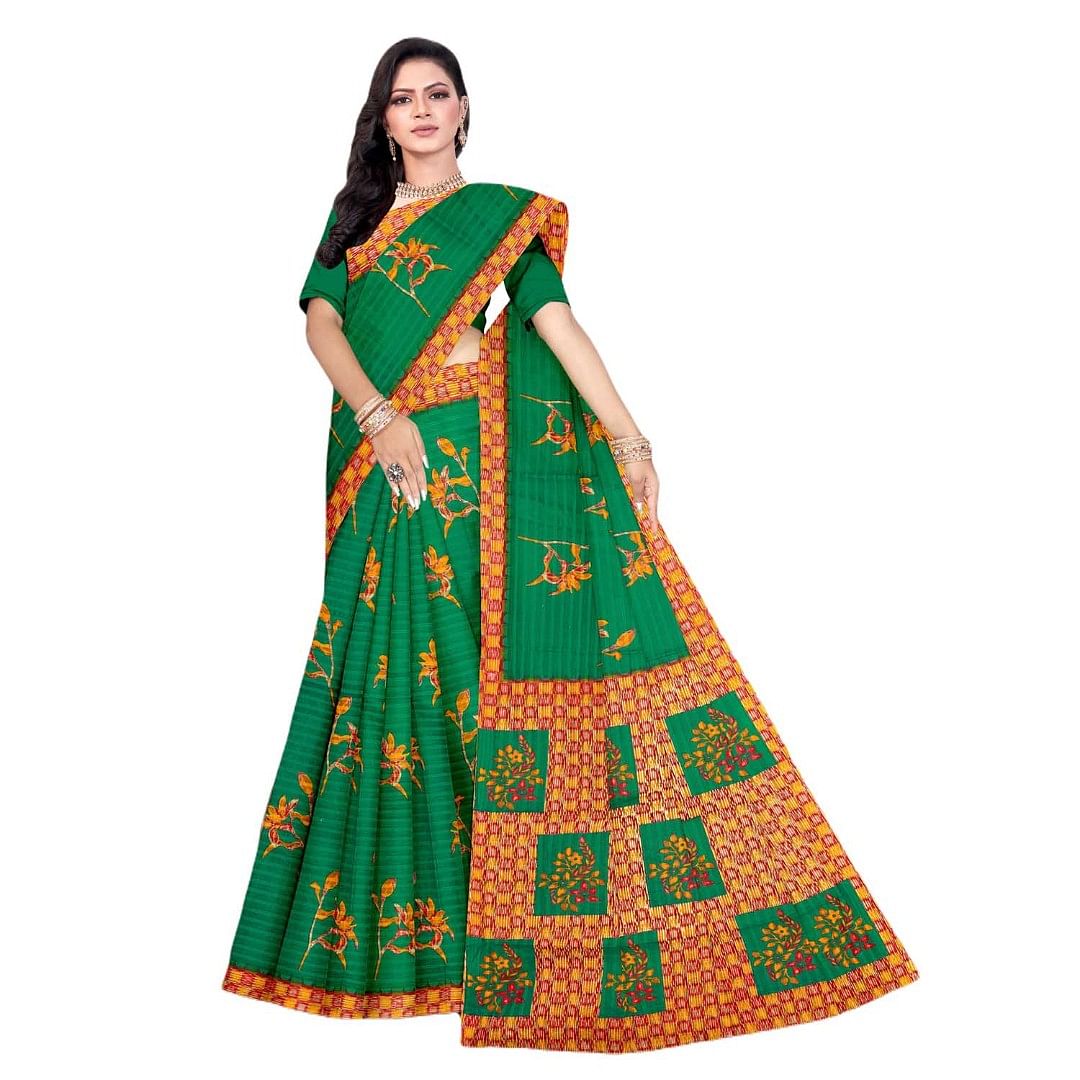 Authenzaa Women Cotton Saree JMDCS067 Green 