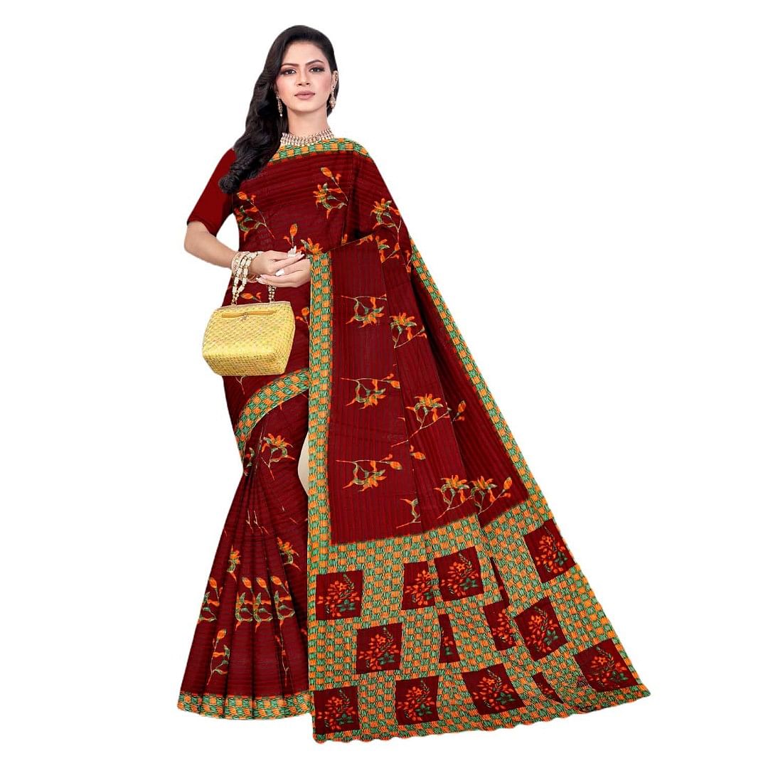 Authenzaa Women Cotton Saree JMDCS067 Spice 