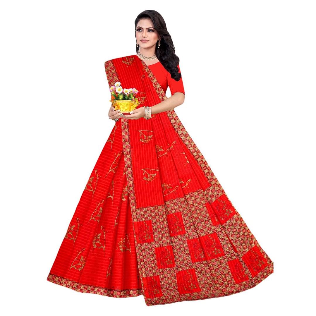 Authenzaa Women Cotton Saree JMDCS067 Spanish 
