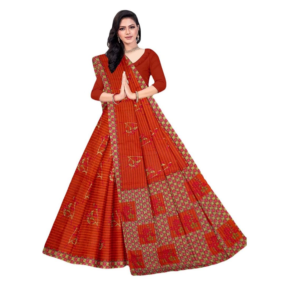 Authenzaa Women Cotton Saree JMDCS067 Russet 