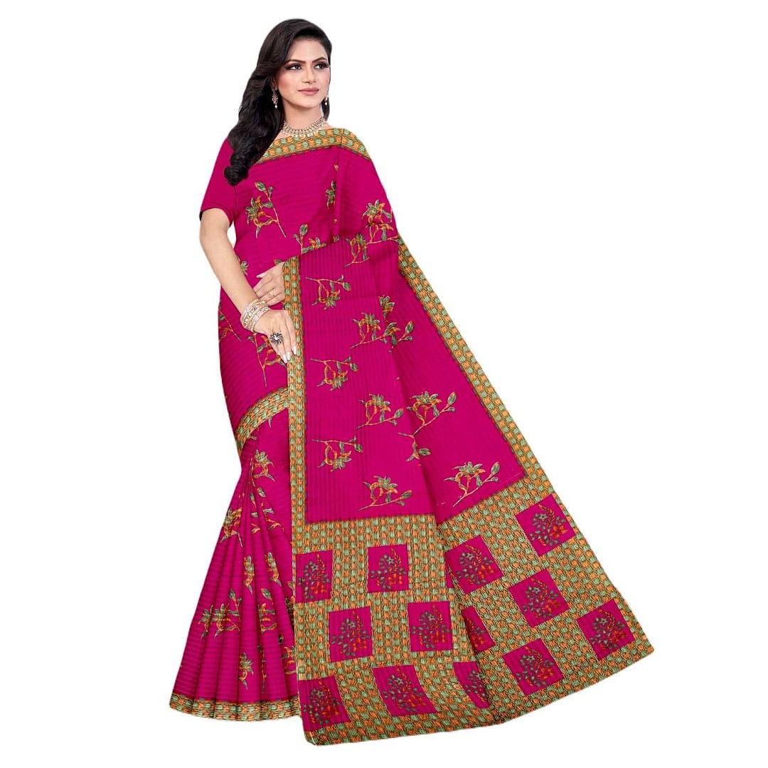 Authenzaa Women Cotton Saree JMDCS067 Mulberry 