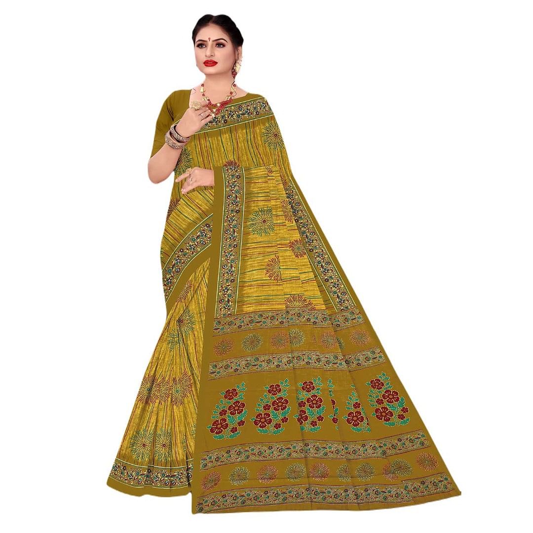 Authenzaa Women Cotton Saree JMDCS068 Yellow 