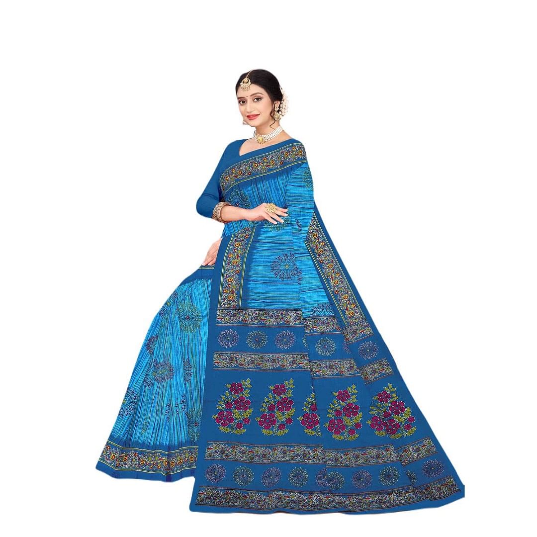 Authenzaa Women Cotton Saree JMDCS068 Blue 