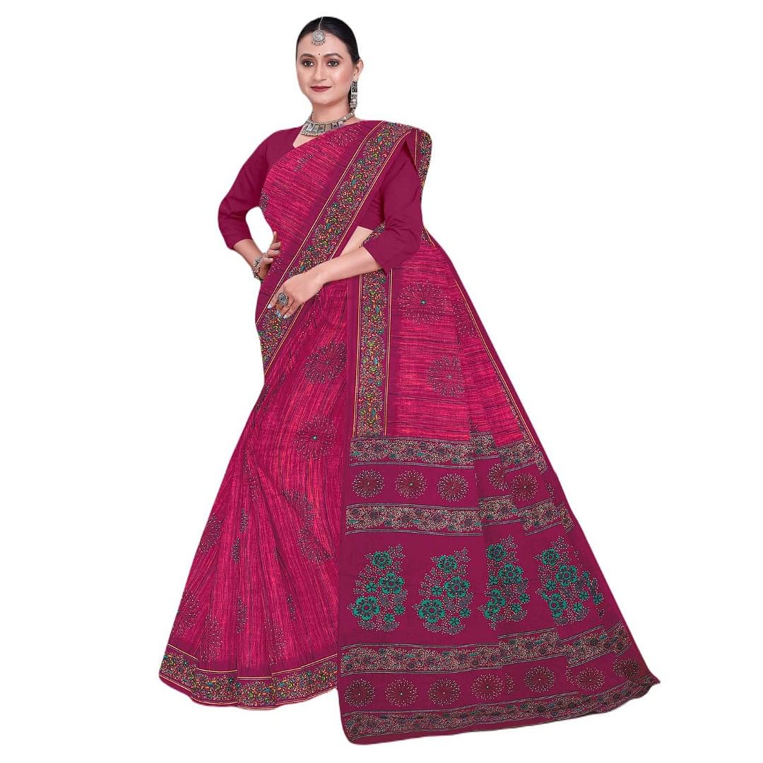 Authenzaa Women Cotton Saree JMDCS068 Burgundy 