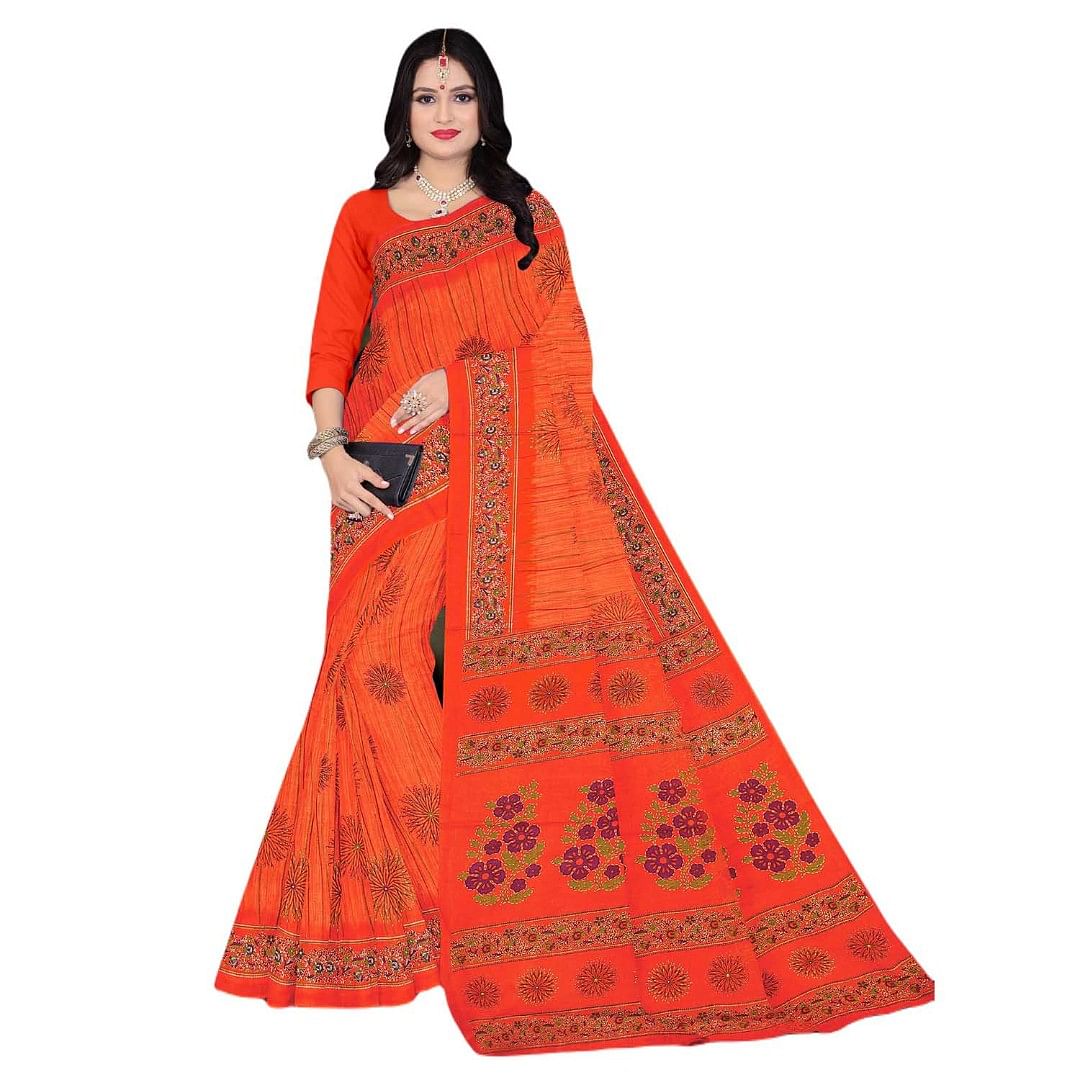 Authenzaa Women Cotton Saree JMDCS068 Honey 