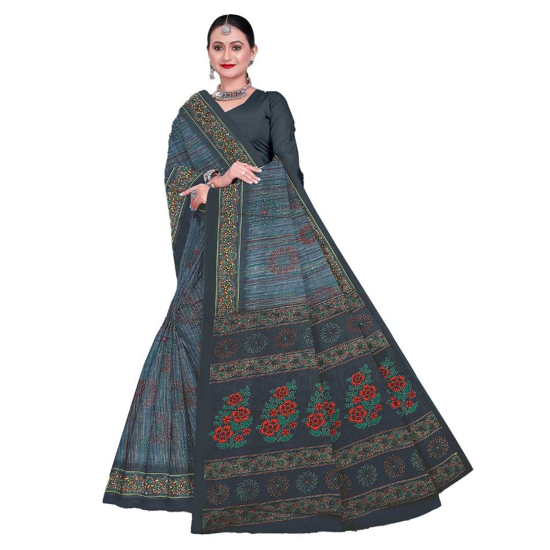 Authenzaa Women Cotton Saree JMDCS068 Stone 