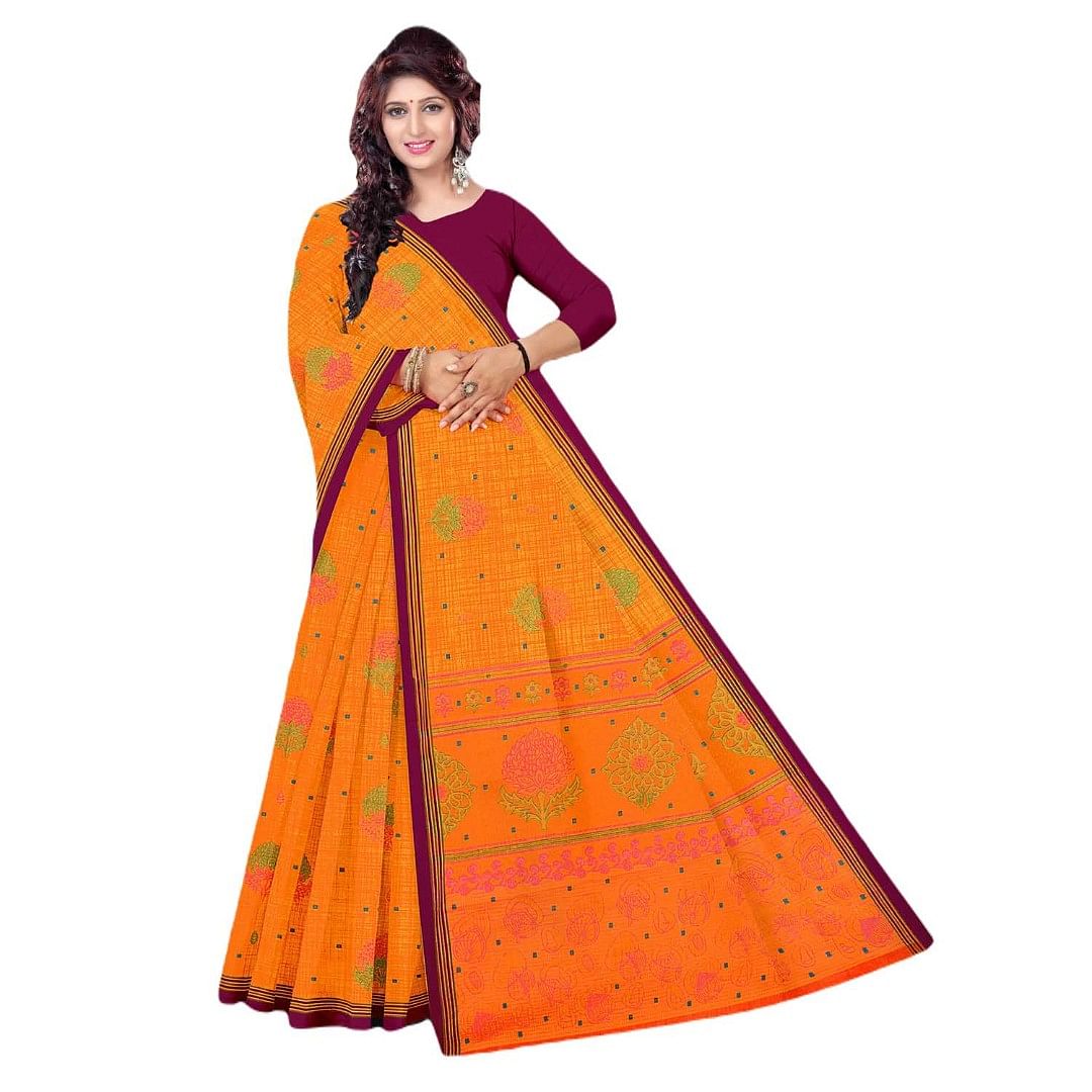 Authenzaa Women Cotton Saree JMDCS069 Yellow 
