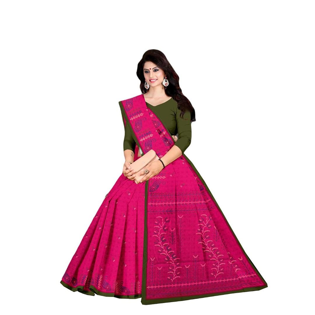 Authenzaa Women Cotton Saree JMDCS069 Crimson 
