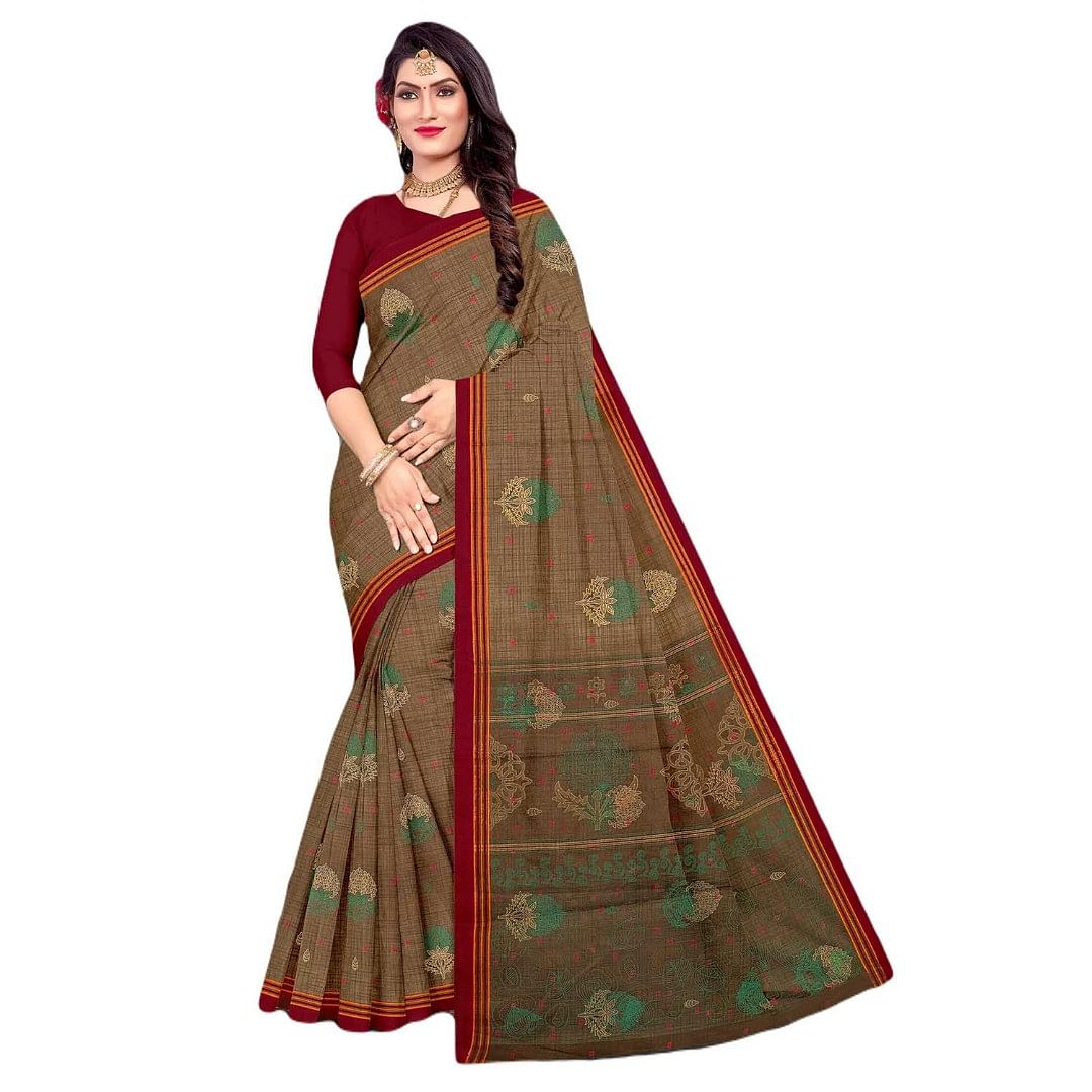 Authenzaa Women Cotton Saree JMDCS069 Mehandi 
