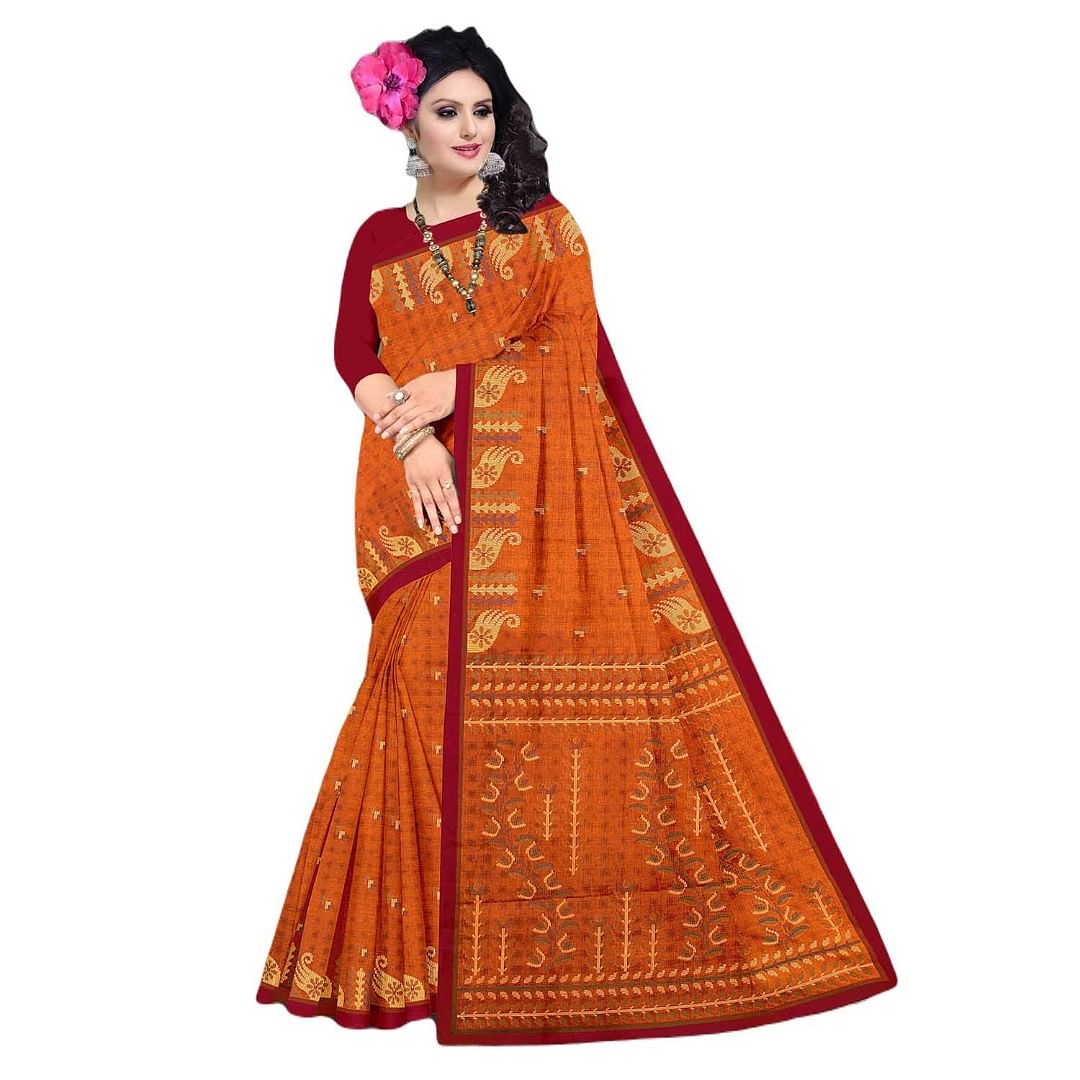 Authenzaa Women Cotton Saree JMDCS069 Bronze 