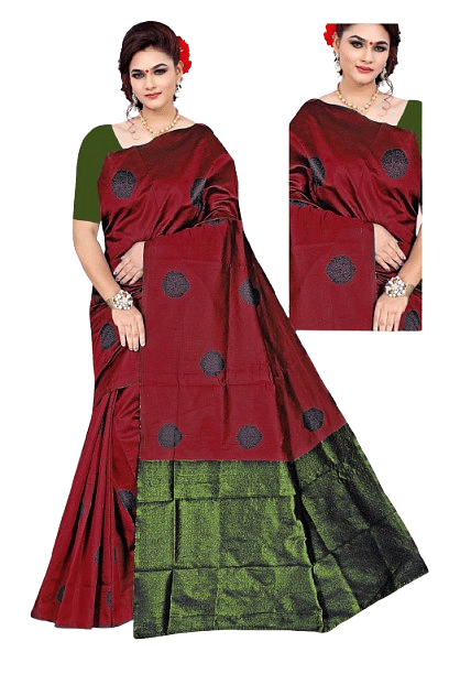 Authenzaa Women Saree ASWS055  Maroon 
