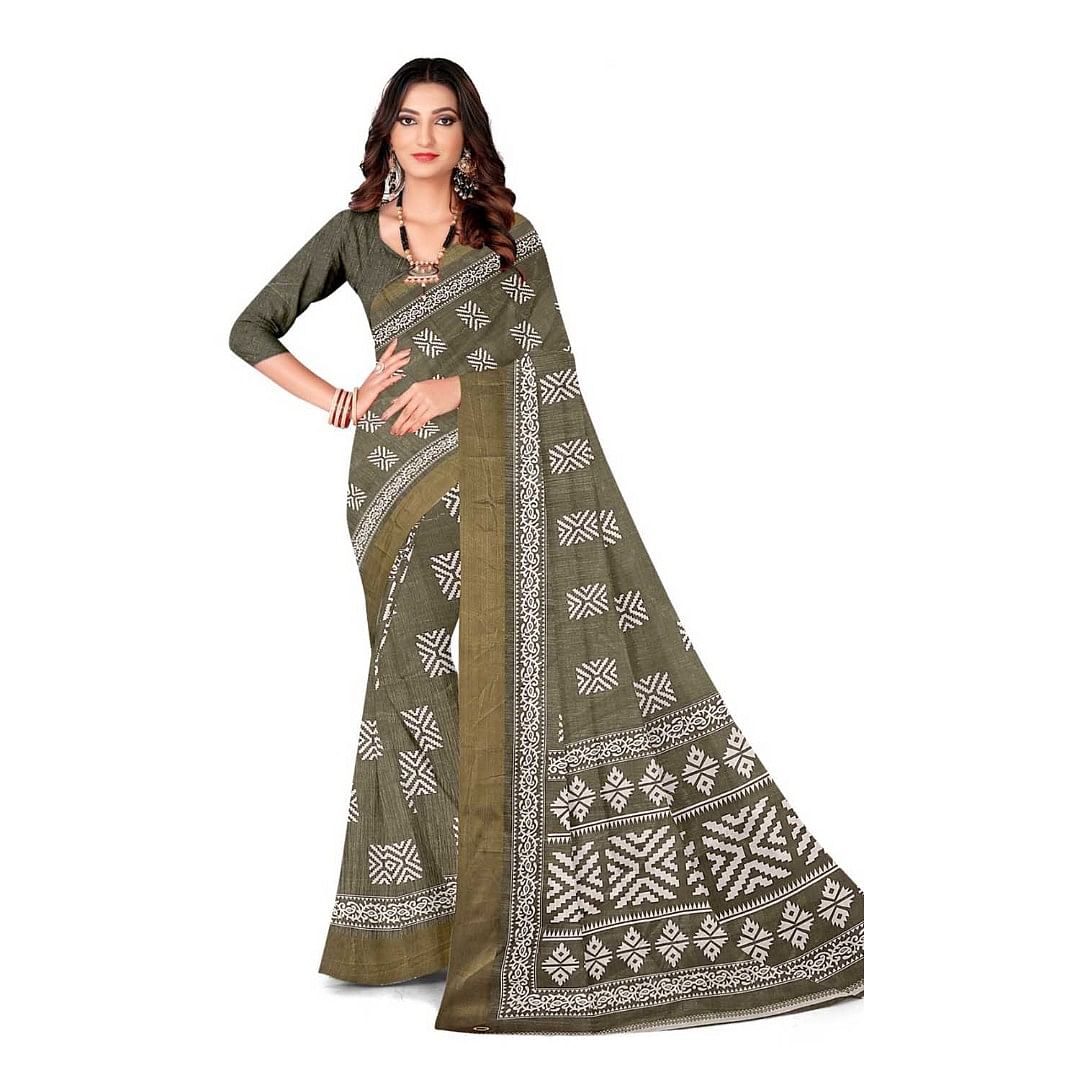 Authenzaa Women Saree ASWS094 Mehandi 