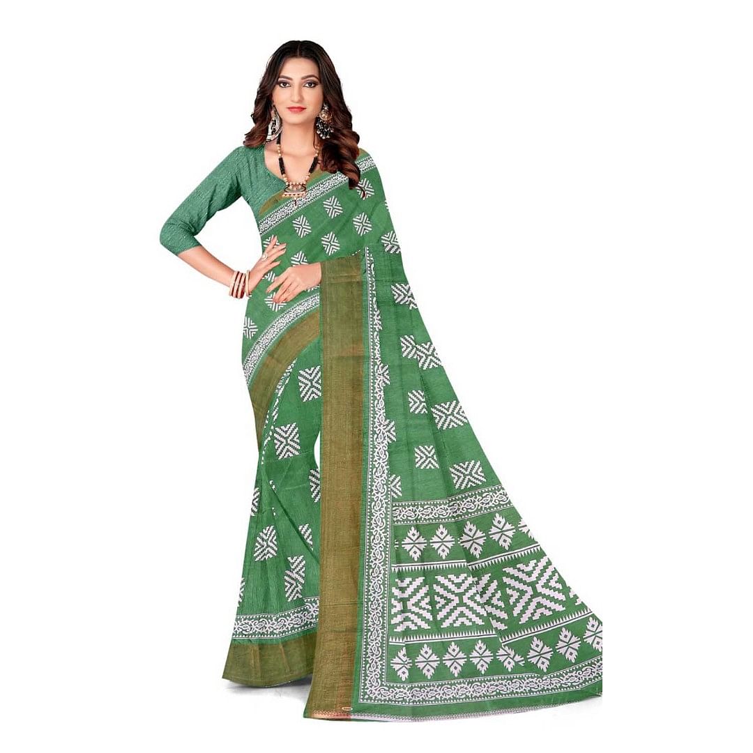 Authenzaa Women Saree ASWS094 Musturd Green 