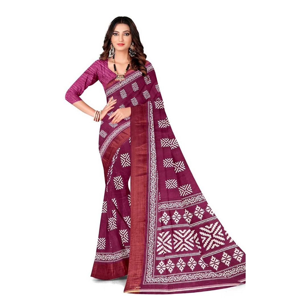 Authenzaa Women Saree ASWS094 Cherry 