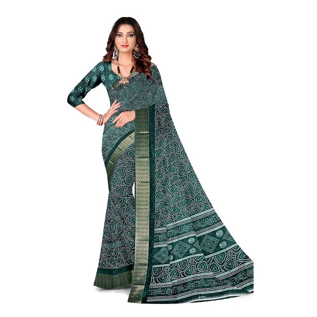 Authenzaa Women Saree ASWS095 Bottle Green 