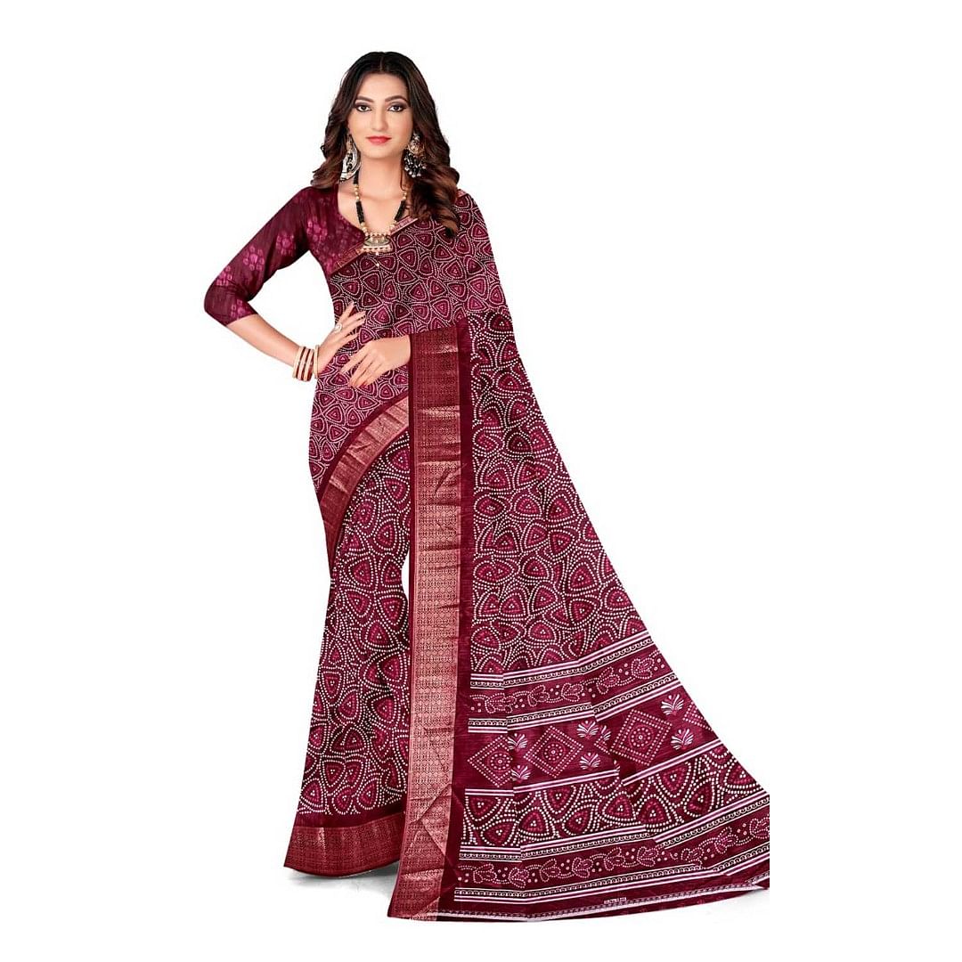 Authenzaa Women Saree ASWS095 Cherry 