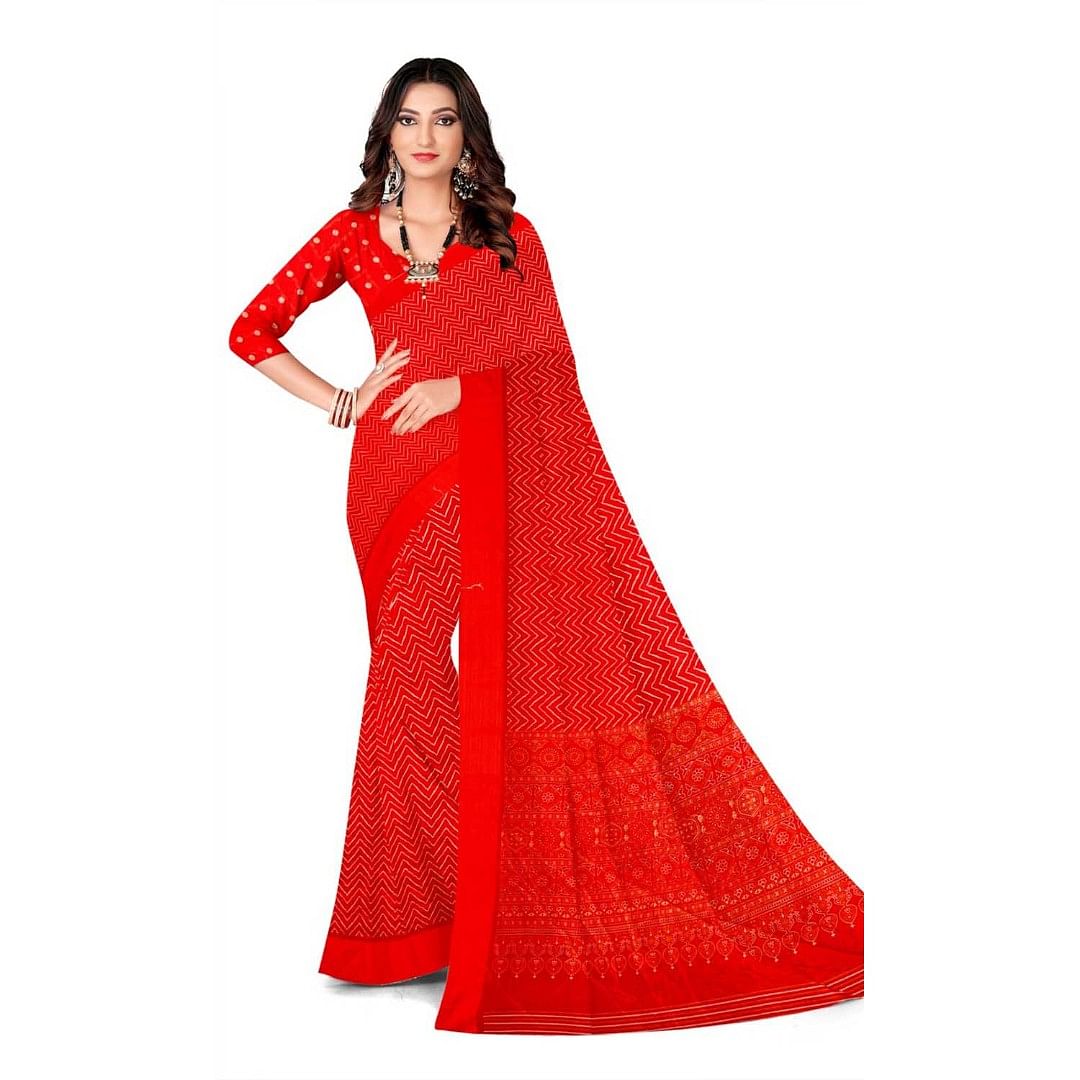 Authenzaa Women Saree ASWS096 Red 