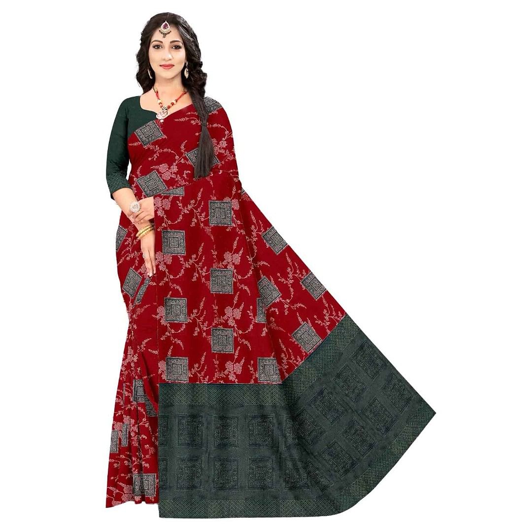 Authenzaa Women Saree ASWS056  Maroon 