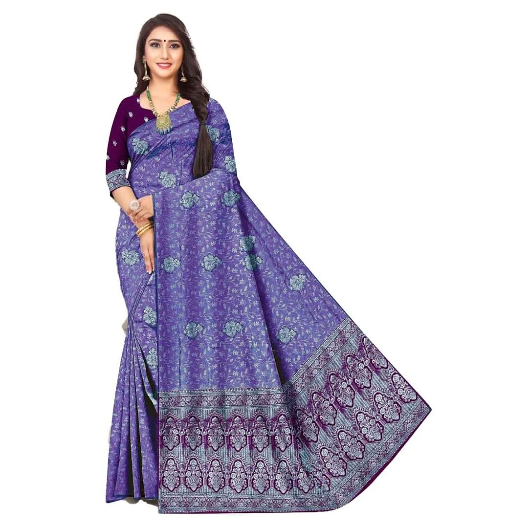 Authenzaa Women Saree ASWS058  Purple 