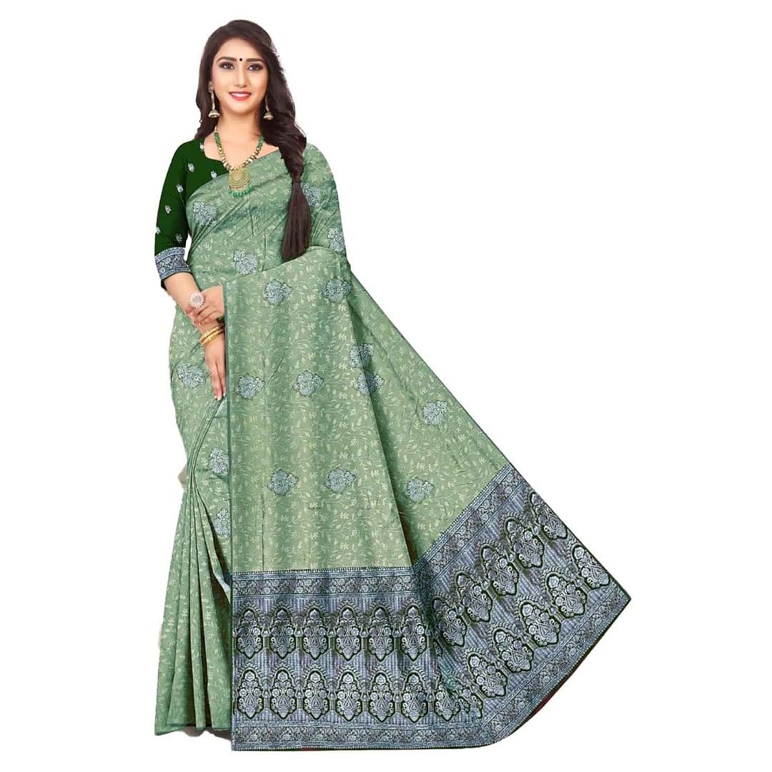 Authenzaa Women Saree ASWS058  Pista 