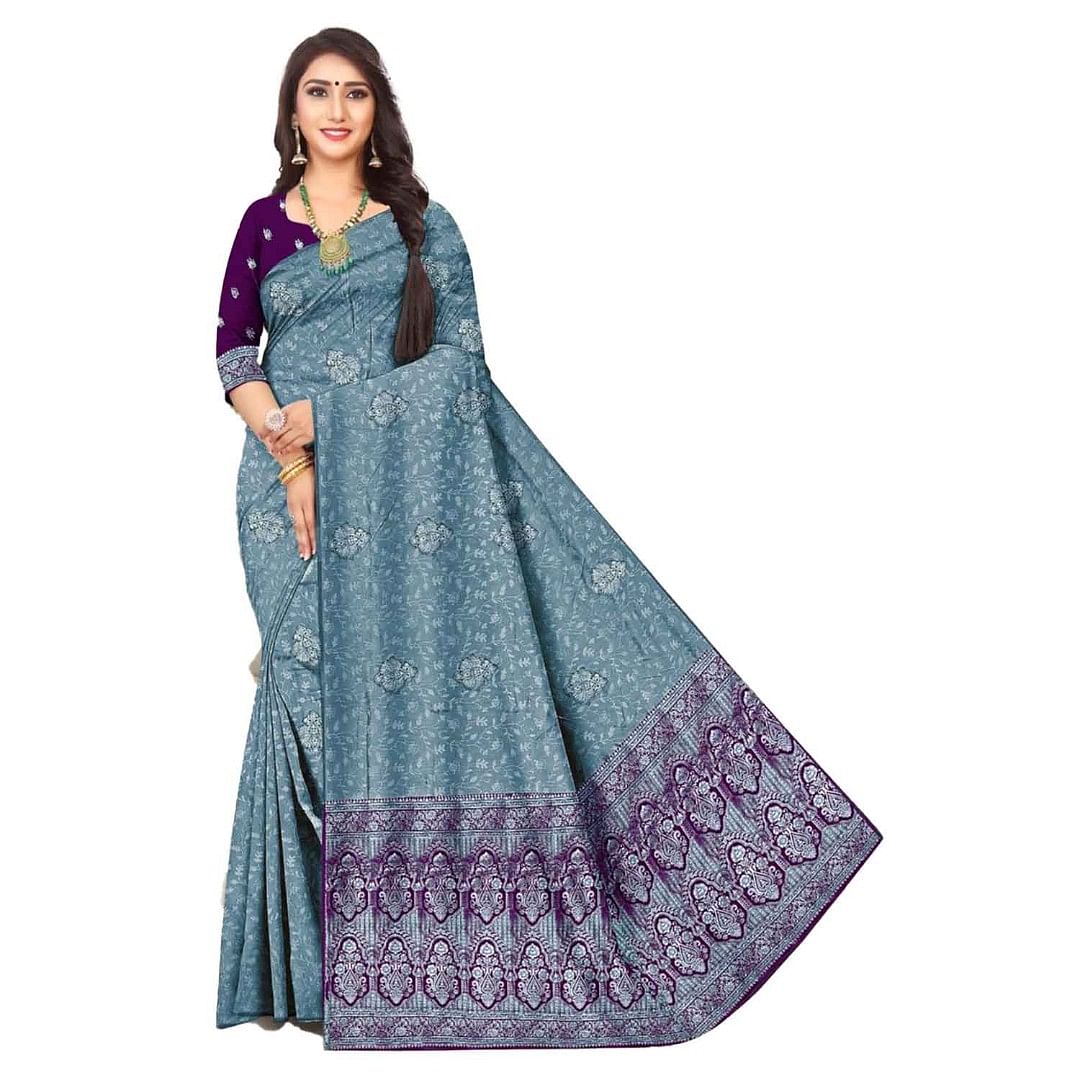 Authenzaa Women Saree ASWS058  Sky 