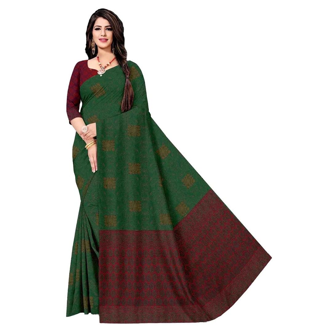 Authenzaa Women Saree ASWS060  Bottle Green 