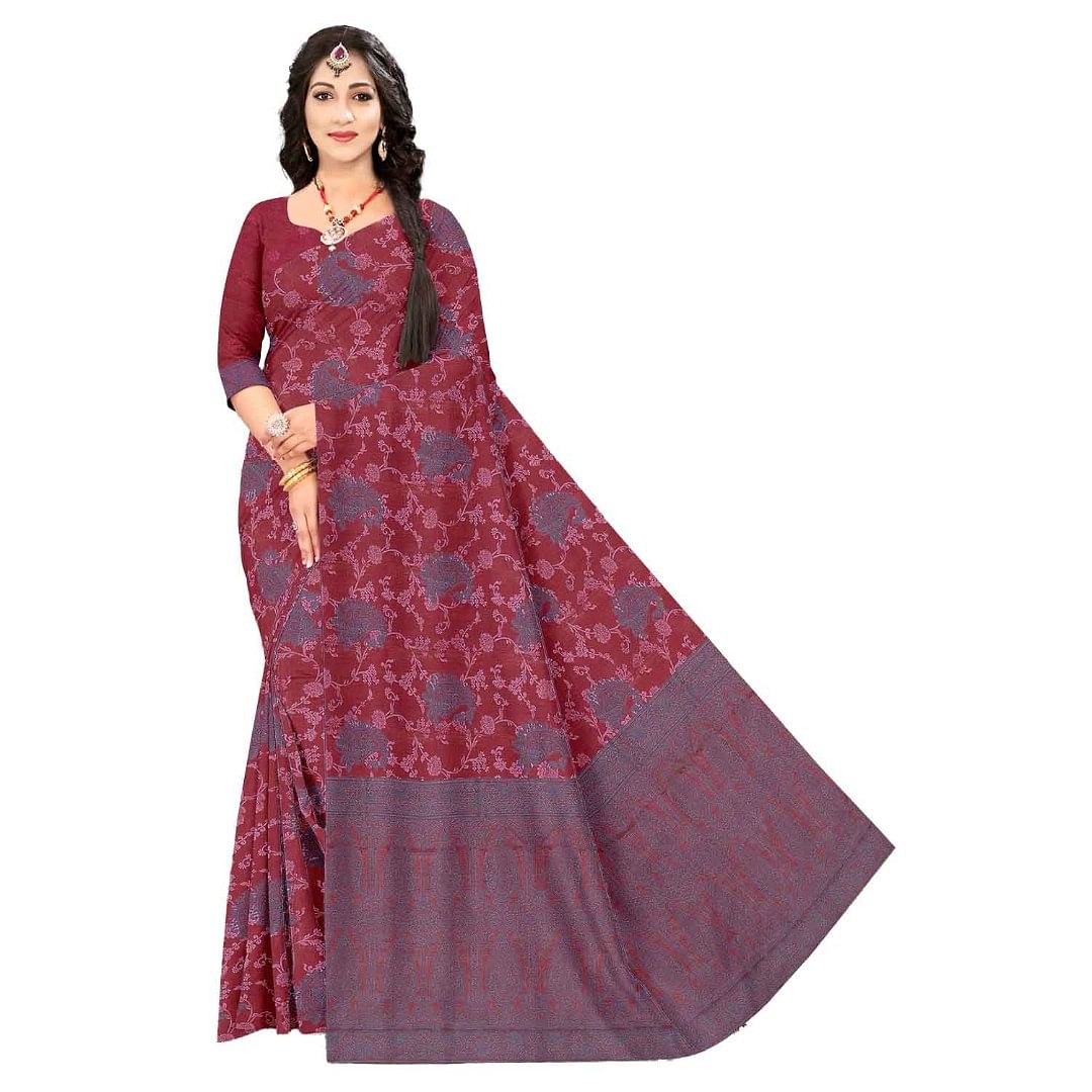 Authenzaa Women Saree ASWS064 Carrot 