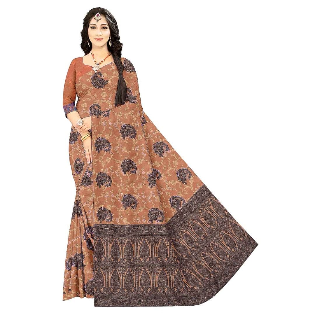 Authenzaa Women Saree ASWS064 Light Peach 