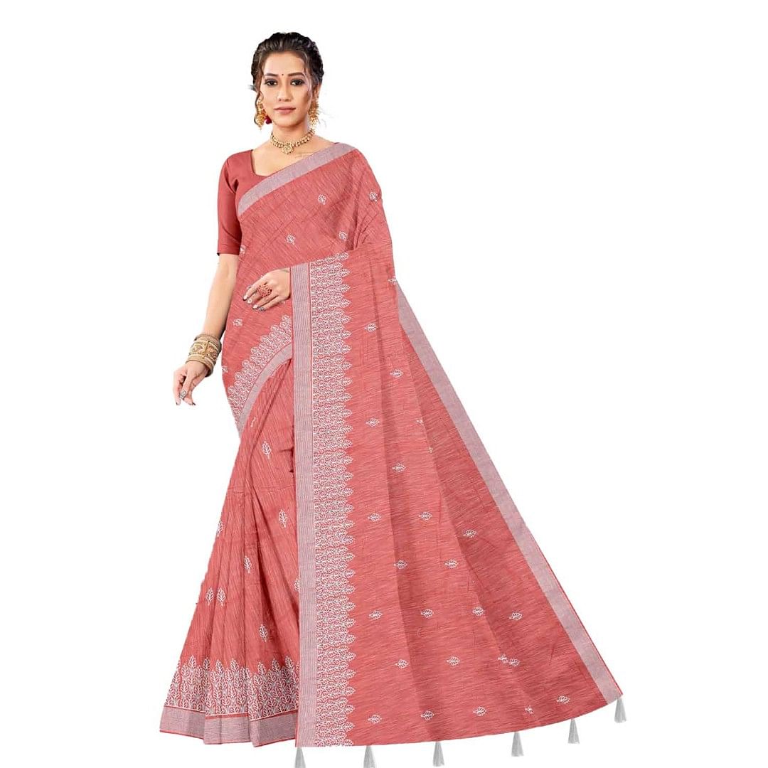 Authenzaa Women Saree ASWS074 Orange 