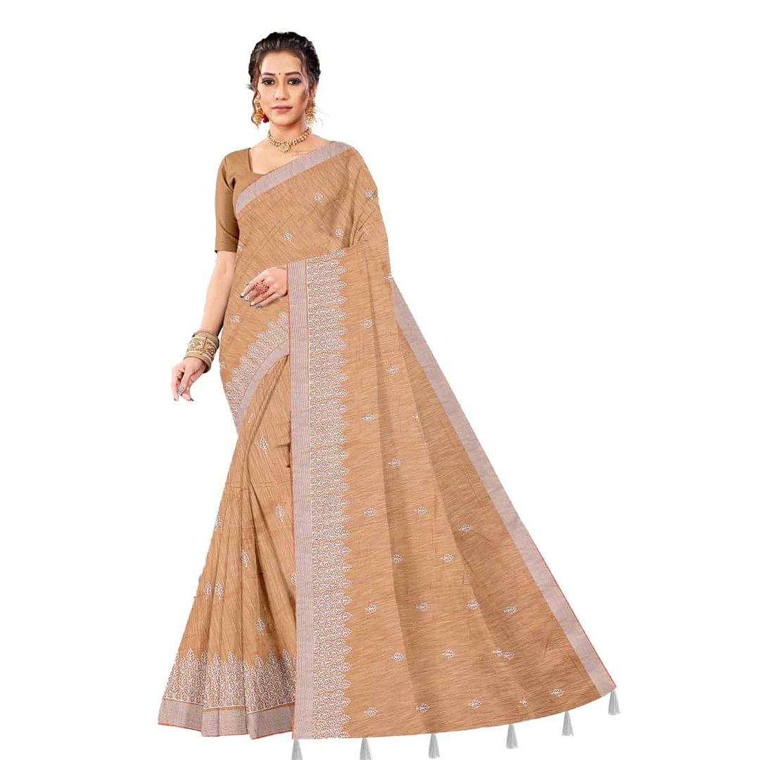 Authenzaa Women Saree ASWS074 Peach 