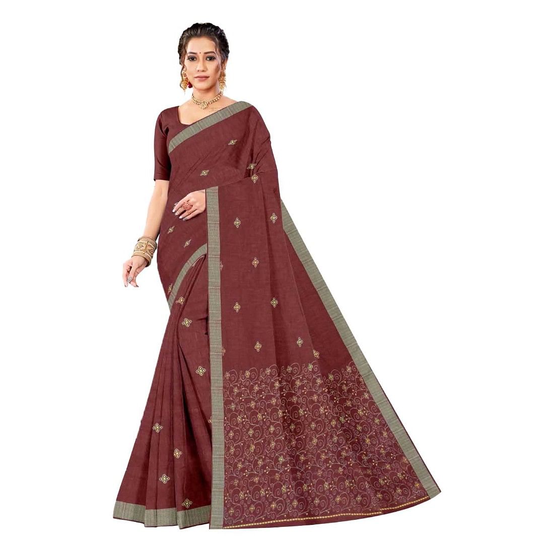 Authenzaa Women Saree ASWS077 Maroon 
